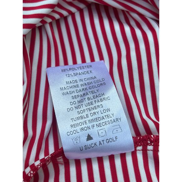 U Suck at Golf USAG Polo Shirt L NEW Red Striped Extreme Comfort Stretch - Picture 10 of 11